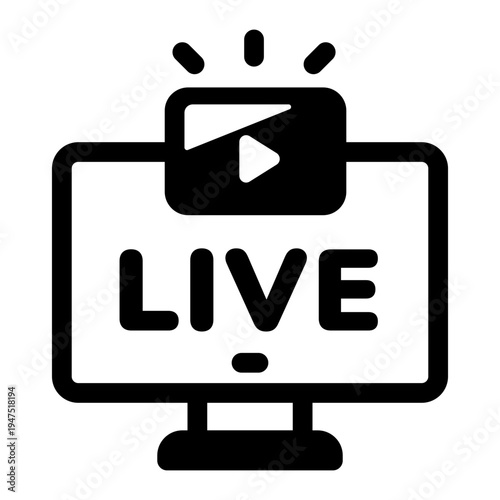 A solid style icon depicting live streaming