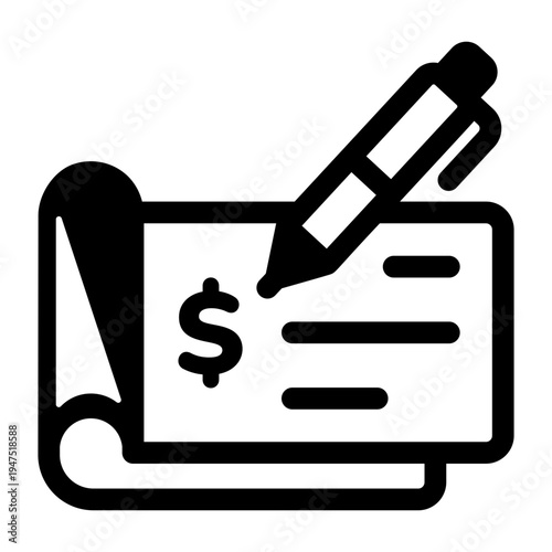 A solid style icon of a cheque book