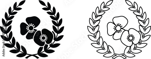 Laurel wreath poppies floral emblem vector Vector