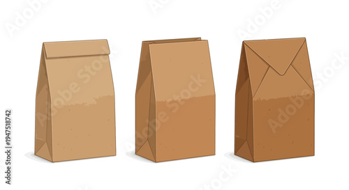 Three brown paper bags displayed in different folded configurations