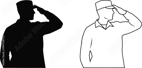 Salute silhouette and line art Vector