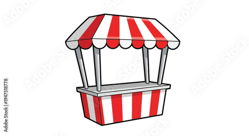 A colorful cartoon illustration of a red and white striped market stall