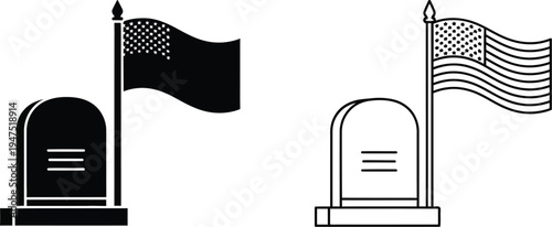 Tombstones with american flags Vector
