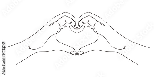 Heart from hands continuous one line drawing. Vector elements  symbol of love and health.