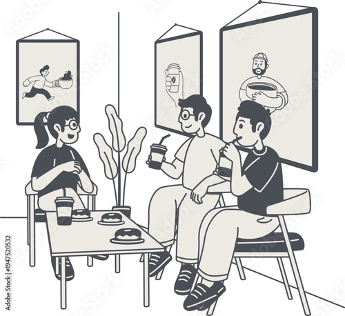 Casual meeting and coffee chat inside creative cafe