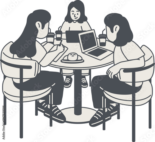 Diskusi tim kecil sambil ngopi di meja kafe