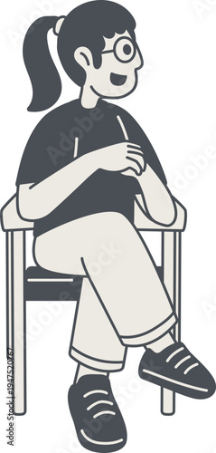 Gadis bersantai di kafe dengan posisi duduk kasual