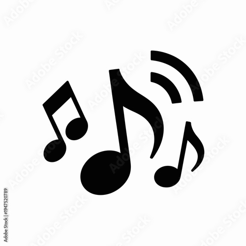 Minimalist black musical notes with sound waves white