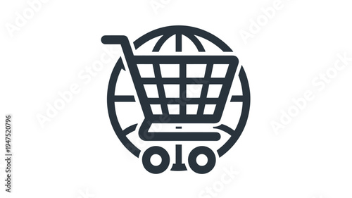 Minimalist black shopping cart on a globe with the word O T O underneath