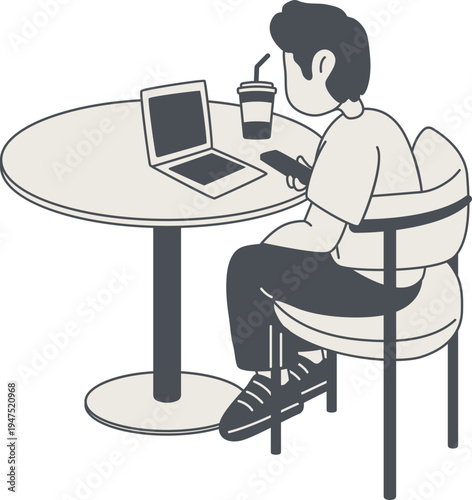 Man working on laptop during coffee break