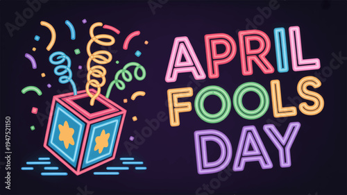 Colorful chalk drawing of april fools' day pop box with confetti on blackboard background