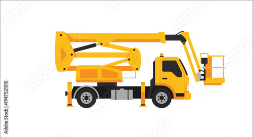 Yellow aerial work platform truck side view illustration