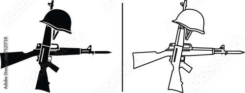 Soldier helmets and rifles Vector