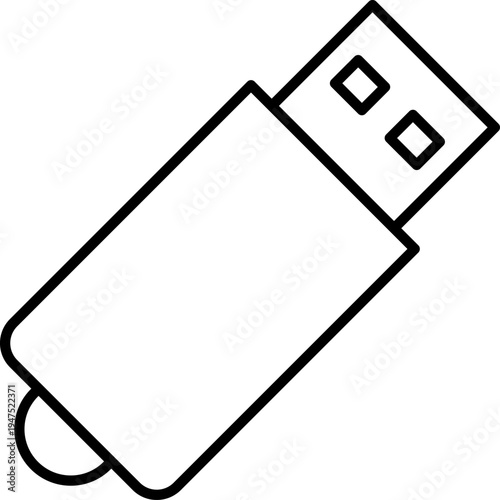 USB Flash Drive and Data Storage Hardware Line Art Icon