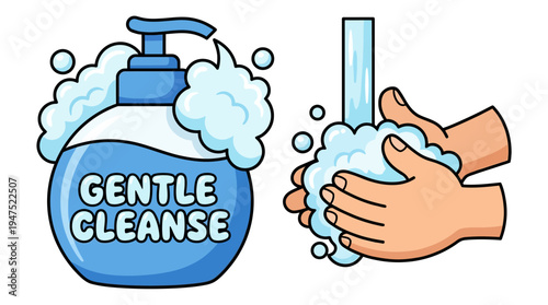 Cartoon style soap dispenser with bubbly suds