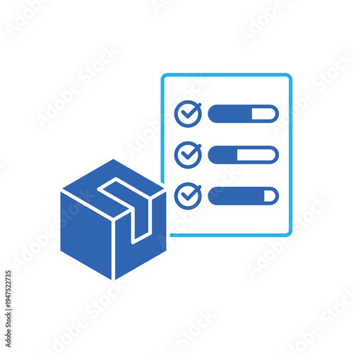 icon a product poll with package box and selection checkmarks, isolated against a clean background.
