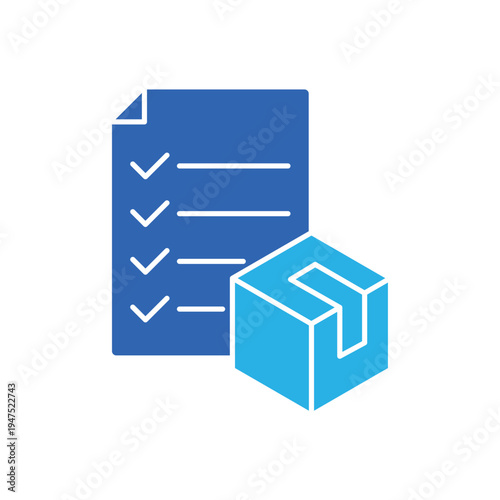 icon a wishlist document checklist next to a package box, isolated against a clean background.