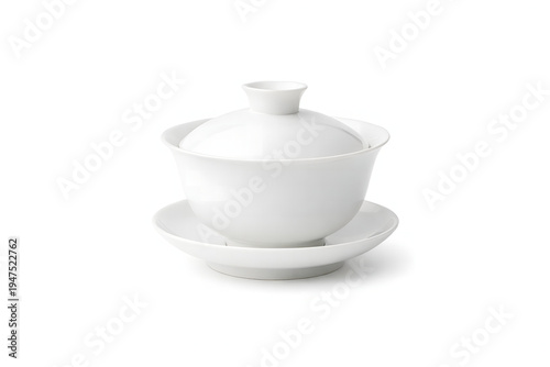 White Porcelain Gaiwan for Traditional Tea Brewing Isolated