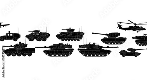 Military Ground Forces and Aviation Illustration Set