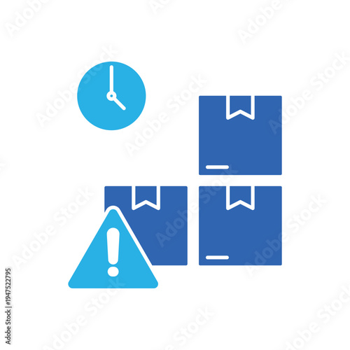 icon a limited supply with stacked boxes and warning alert, isolated against a clean background.