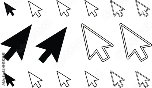 A collection of various computer mouse cursor icons in different styles and sizes