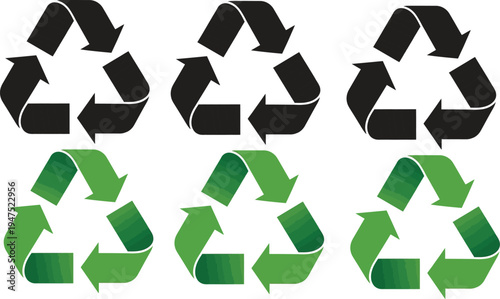 Recycling symbols in black and green colors