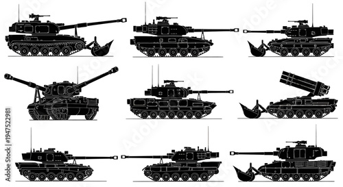 Self Propelled Artillery and Tank Illustration