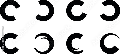 Eight variations of the letter c in a calligraphic style