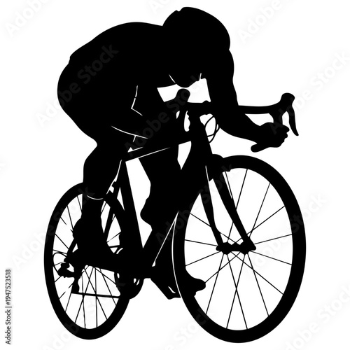 A black silhouette of a man riding a bicycle isolated on transparent background, Vector