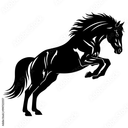 A black horse is rearing up on its hind legs isolated on transparent background, Vector