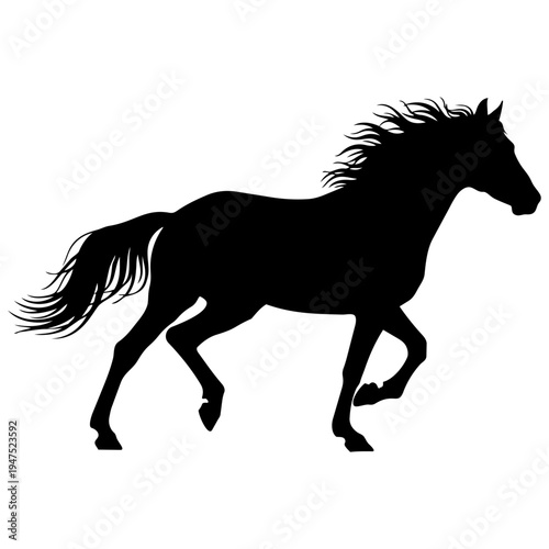 A black silhouette of a horse running isolated on transparent background, Vector