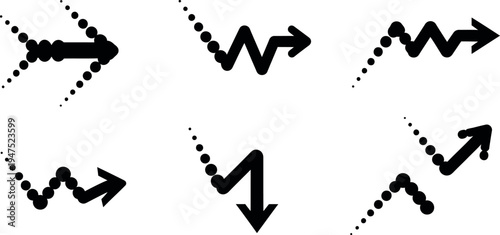 Collection of six zigzag arrow icons in various directions on a white background