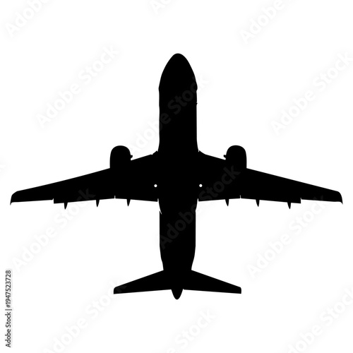 A black silhouette of an airplane flying away from the viewer isolated on transparent background, Vector
