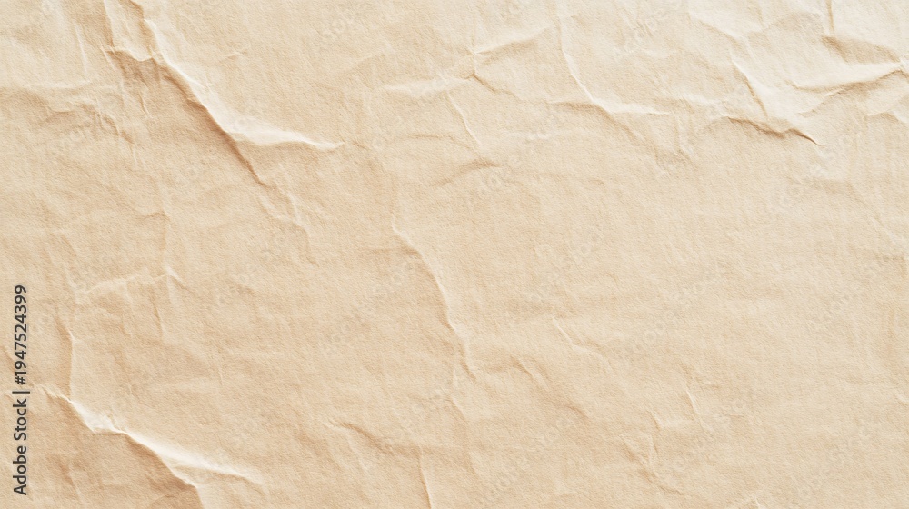 Fototapeta premium Light beige crumpled paper texture background with soft wrinkles