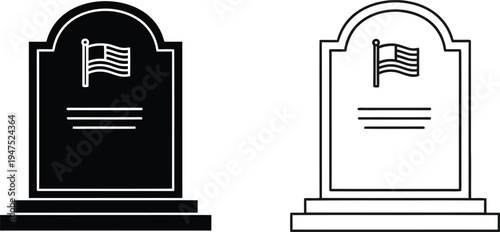 Tombstones with flags on top Vector