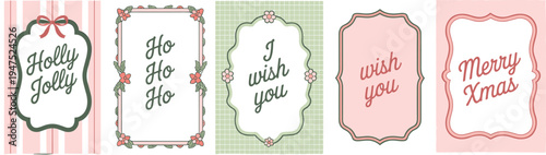 Five Christmas greeting cards with hand-drawn elements and pastel colors holiday festive