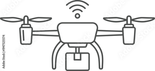 A simple line drawing of a drone with a camera