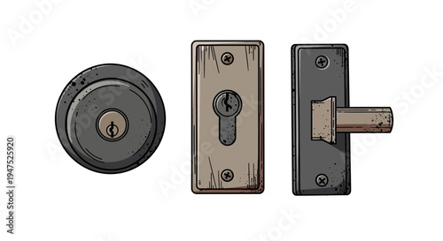 Door hardware set: lock cylinder, keyhole plate, and handle