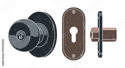 Door Knob, Lock Plate, and Bolt Components