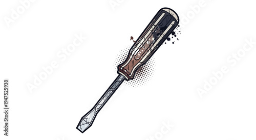 Flathead Screwdriver Illustration with Grunge Texture