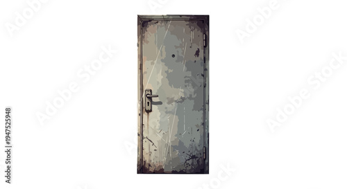 Grunge metal door with weathered handle and peeling paint