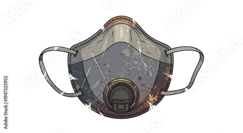 Grungy respirator mask with valve, isolated on white background