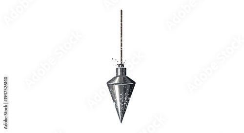 Plumb bob tool hanging on string, isolated on white background