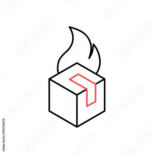 icon a hot product with a package box and fire flame symbol, isolated against a clean background.