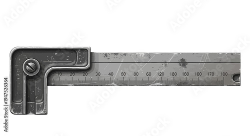 Vintage Metal Square Ruler with Scale