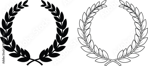 Laurel wreath vector icons black and white illustration Vector
