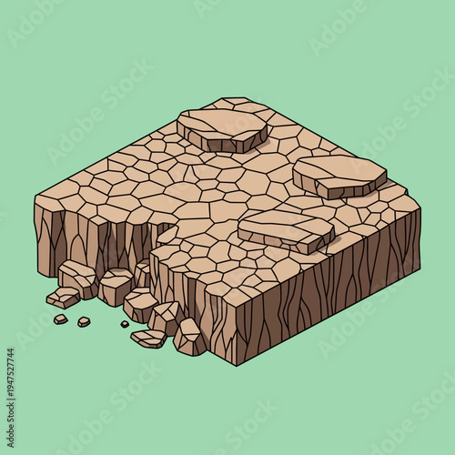 Cracked and broken wooden block structure.