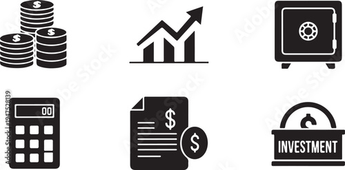 Black and white representing money, investment, and financial growth concepts stack coins