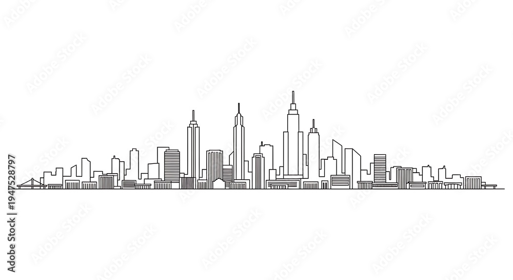Fototapeta premium New York City Skyline Simple Line Art.