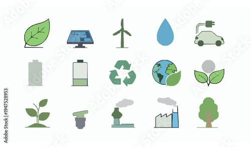 Ecology and Green Energy Icon Set for Web and Mobile Interface Vector Illustration